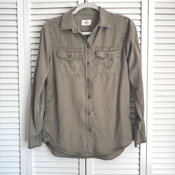 Marine Layer Hadley Button Down Shirt Top in Worn Olive Size XS Hiking Camping - Picture 3 of 7